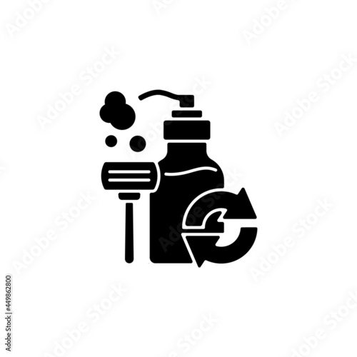Shaving cream refill black glyph icon. Tube with foam. Container with lotion. Eco friendly package for hair removal gel. Silhouette symbol on white space. Vector isolated illustration