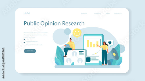 Public opinion web banner or landing page. Idea of PR through mass media