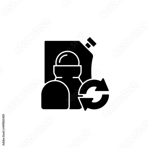 Roll on deodorant refill black glyph icon. Cosmetic for hygiene. Eco friendly package. Reusable products to reduce carbon print. Silhouette symbol on white space. Vector isolated illustration