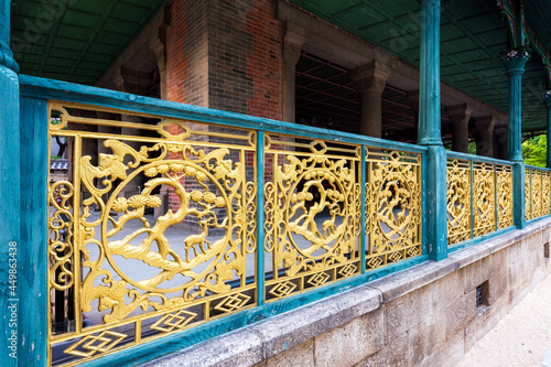 Detail of the veranda of Jeonggwanheon Pavilion built in 1900 by a Russian architect named Sabatin is the first western style building in Deoksugung Palace or Gyeongun-gung. Seoul, South Korea. photo