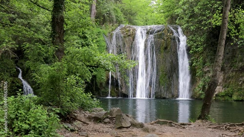 Beautiful waterfall in Spain, near from village Rupit in Catalonia, with slow motion technique.