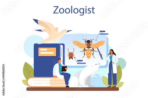 Zoologist concept. Scientist exploring and studying fauna. Wild animal