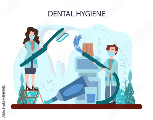 Dentist concept. Dental doctor in uniform treating human teeth using