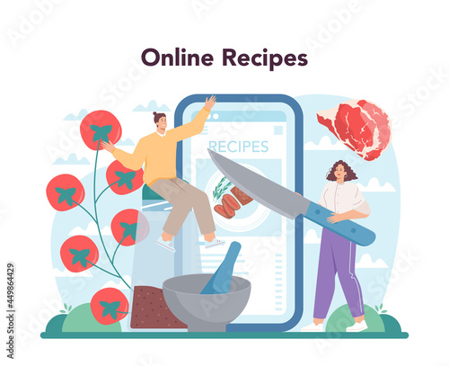Steak online service or platform. People cooking tasty grilled meat