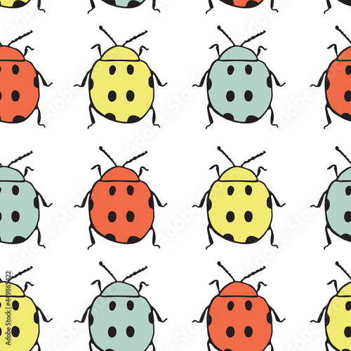 Seamless pattern with beatle. Vector illustration. Drawing of bugs.