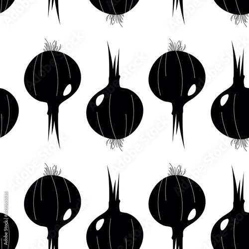 Seamless pattern with onion. Summer seasonal food.