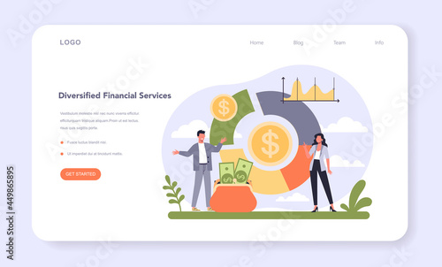 Diversified financial industry web banner or landing page. Company providing