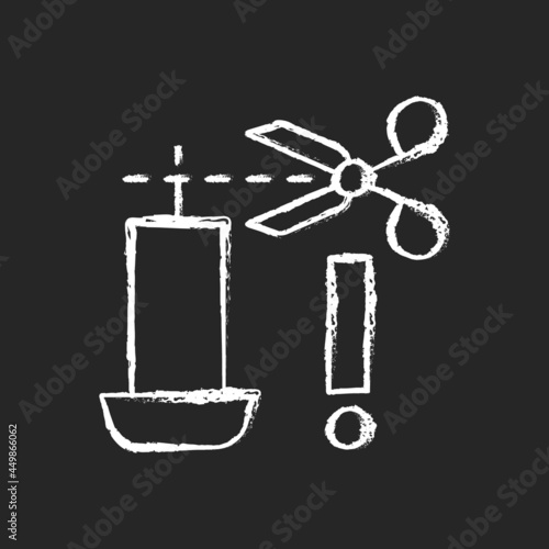 Trimming candle wick chalk white manual label icon on dark background. Prevent uneven flame. Control melted wax amount. Isolated vector chalkboard illustration for product use instructions on black