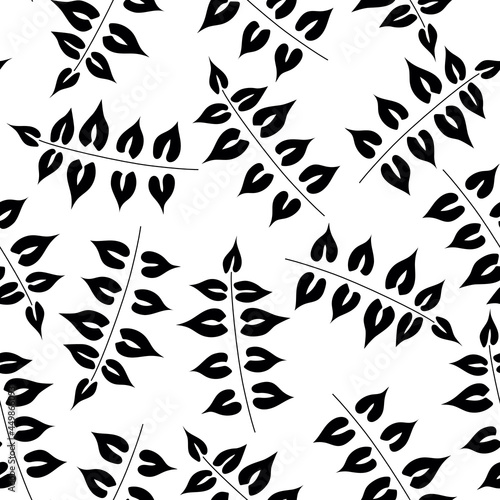 Seamless pattern with  graphic leaves. Monochrome print.