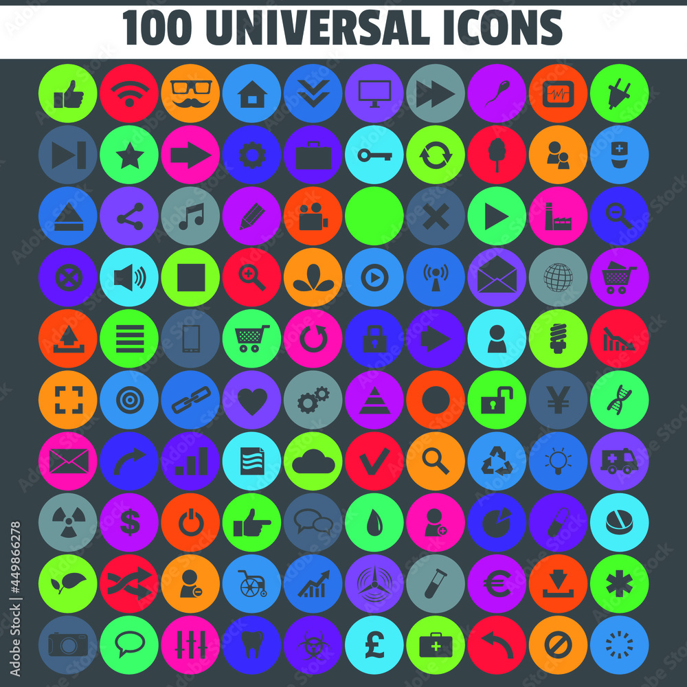 100 Universal Icons. Simplus series. Each icon is a single object compound path 100 Universal Icons. Simplus series. Each icon is a single object compound path