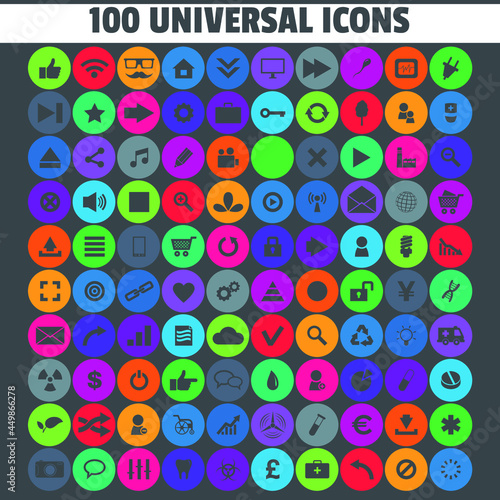 100 Universal Icons. Simplus series. Each icon is a single object compound path