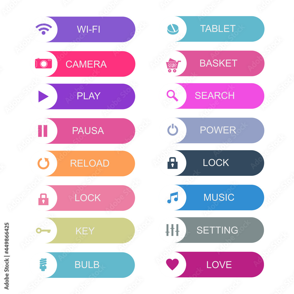 Set of vector buttons with metallic borders. Set of vector buttons with metallic borders.