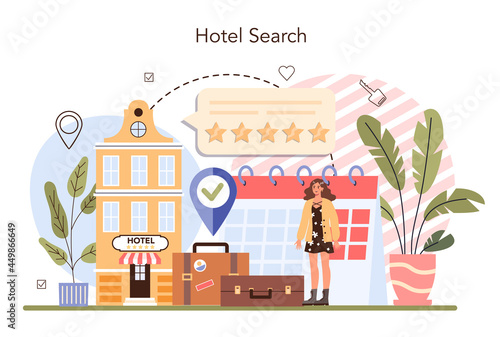 Booking a hotel concept. Traveling and tourism planning. Booking apartment