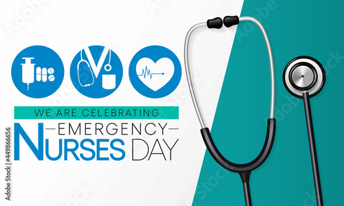 Emergency Nurses day is observed every year in October, ER nurses treat patients who are suffering from trauma, injury or severe medical conditions and require urgent treatment. Vector illustration