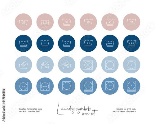 Set of hand drawn line art vector laundry symbols illustrations. Vector line icons set for social media story highlight covers.
