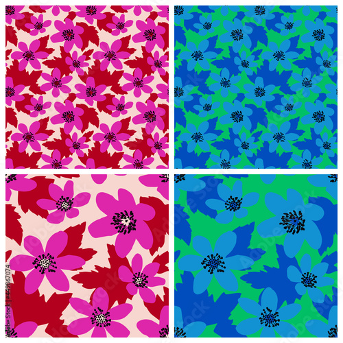 seamless pattern in Scandinavian style. different color and scale options of vector flower background. Trendy color combinations