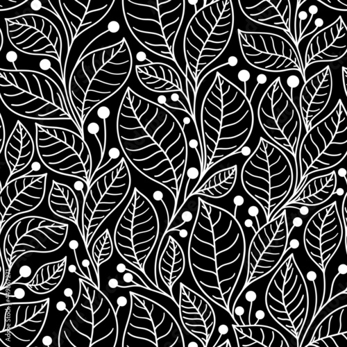 Black seamless background with laurel tree branches