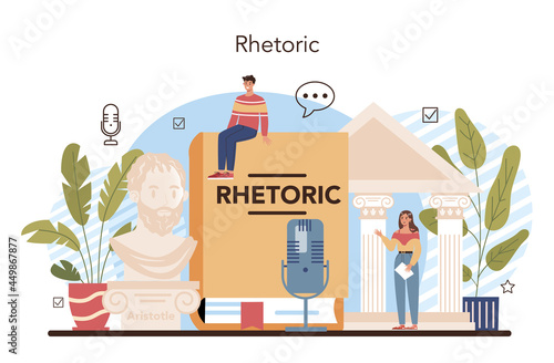 Rhetoric school class. Students training public speaking and debates