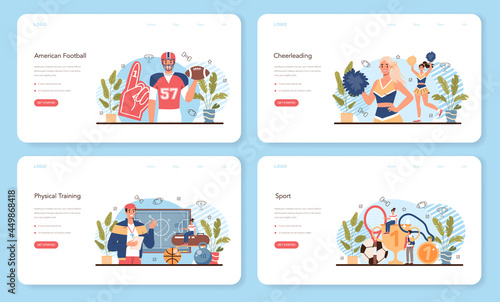 Physical education or school sport class web banner or landing page set.