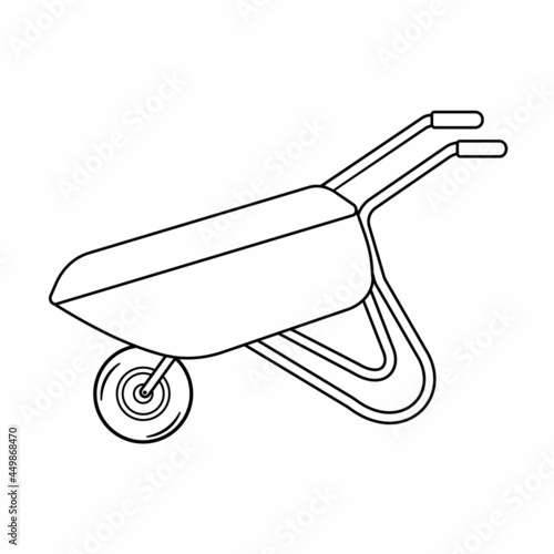 Wheelbarrow black outline, doodle style, vector isolated illustration