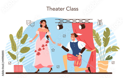 Drama school class or club. Students playing roles in a school play