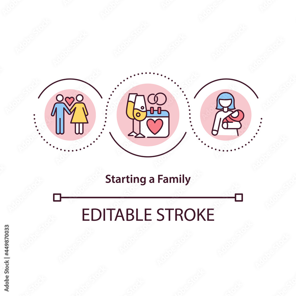 Starting family concept icon. Relationship building and childbearing. Wedding and coupling abstract idea thin line illustration. Vector isolated outline color drawing. Editable stroke