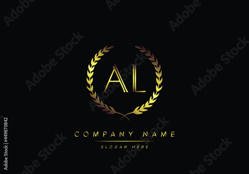 Alphabet letters AL monogram logo, gold color, luxury style