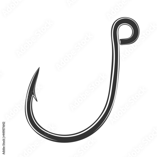 Black fishing hook icon flat isolated on white background. Vector Illustration.