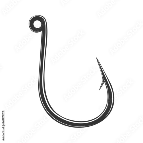 Black fishing hook icon flat isolated on white background. Vector Illustration.