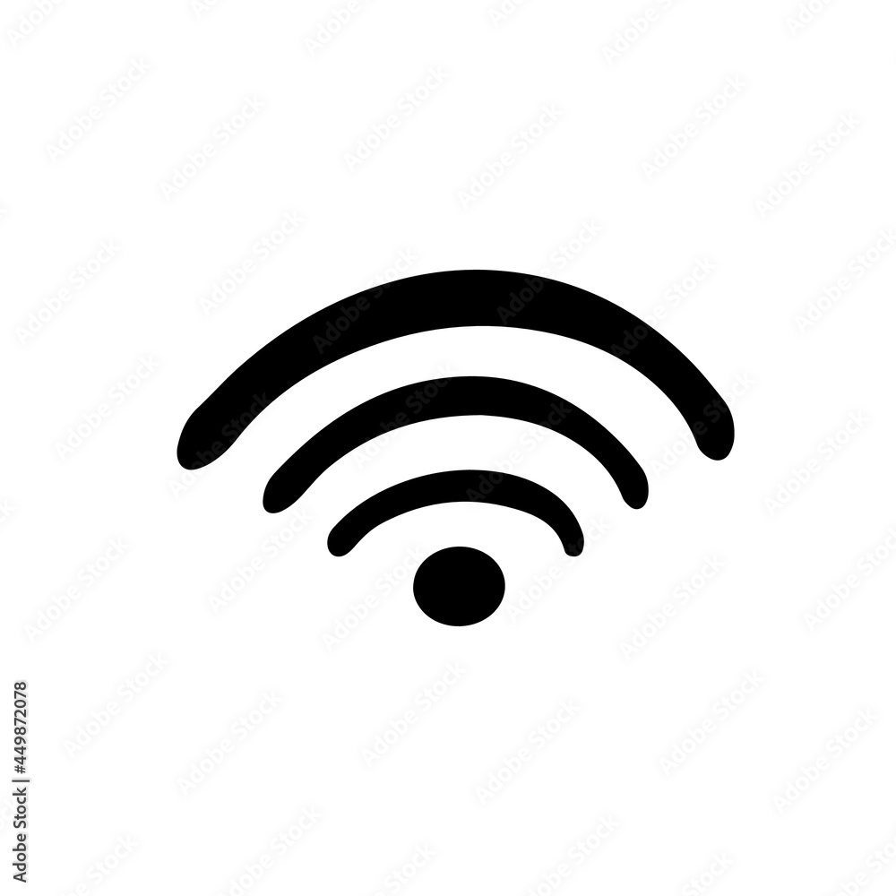 Doodle vector black and white simple icon of wi-fi connection. Global internet, wi fi free zone, network sign. Design element isolated for typography and digital use. Doodle vector black and white simple icon of wi-fi connection. Global internet, wi fi free zone, network sign. Design element isolated for typography and digital use.