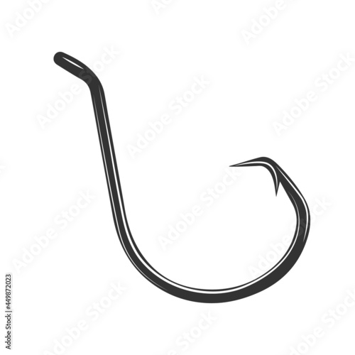 Black fishing hook icon flat isolated on white background. Vector Illustration.