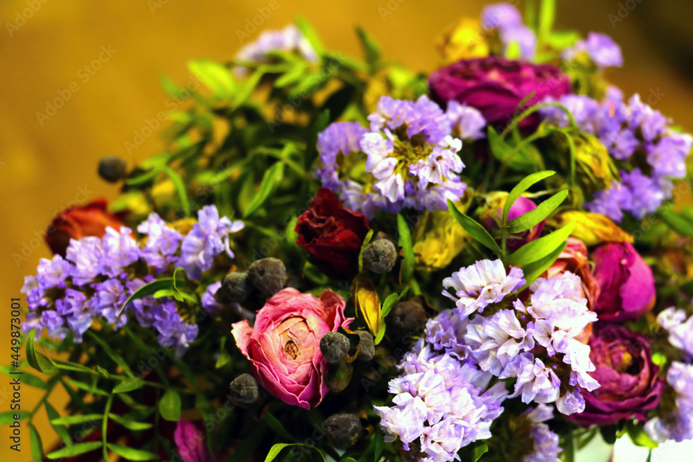 Blurry background, out of focus. Bouquet of dried flowers. Blurry background, out of focus. Bouquet of dried flowers.