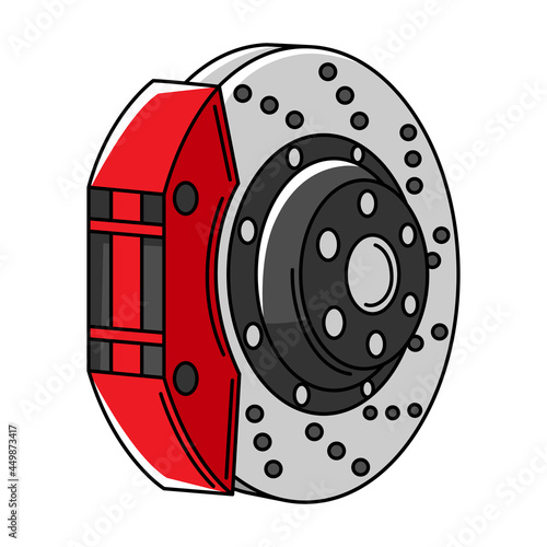 Illustration of car brake disk. Auto center repair item. Business icon.