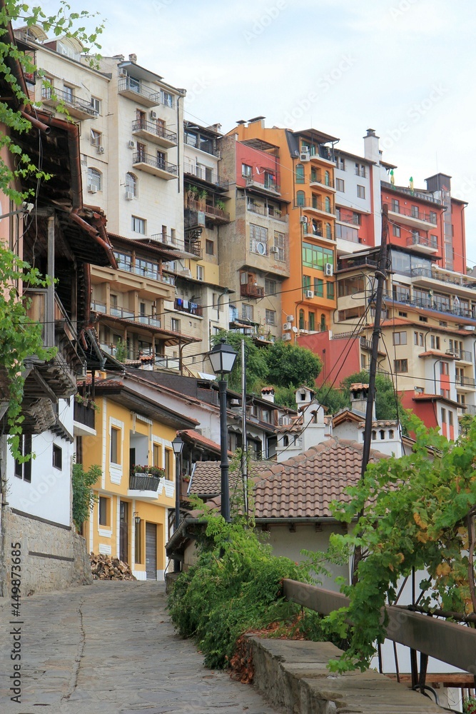 Fototapeta premium Historical buildings on General Gurko Street in Veliko Tarnovo (Bulgaria)