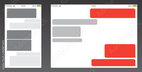 Set of Messenger UI (User Interface). Short Message Service Bubbles. Text chat sms boxes. Empty messaging bubbles template.