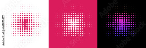 Set of 3 Circles in Retro Halftone Style. Halftone Dot Pattern. Vector Illustration. Colorful.