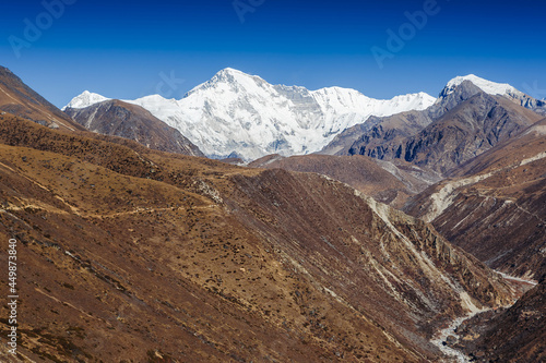 Beautiful mountain view with and Cho Oyu mountain, Himalayas, Nepal