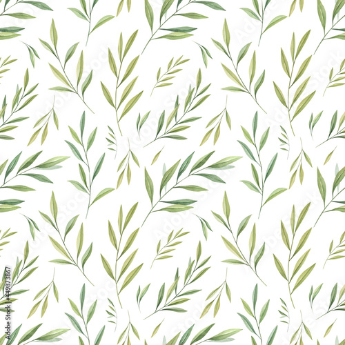 Watercolor olive leaves seamless pattern on white background. Greenery digital paper. Perfect for textile  covers  wrapping paper  fabric. 