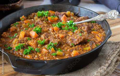 Beef stew with lentils and vegetables