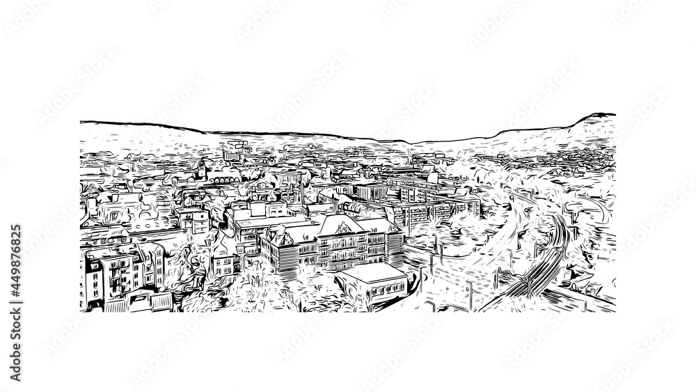 Obraz premium Building view with landmark of Jena is the city in Germany. Hand drawn sketch illustration in vector.