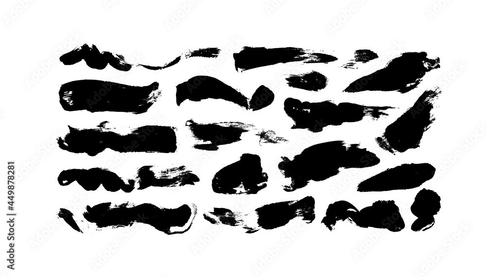 Vector black paint, ink brush strokes and splotch collection. Dirty grunge design element, box or background for text. Grungy black smears and splodges. Hand drawn ink illustration isolated on white Vector black paint, ink brush strokes and splotch collection. Dirty grunge design element, box or background for text. Grungy black smears and splodges. Hand drawn ink illustration isolated on white