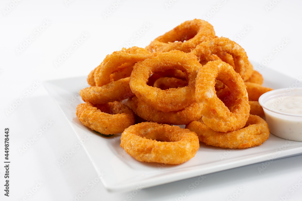 A view of a plate of onion rings.