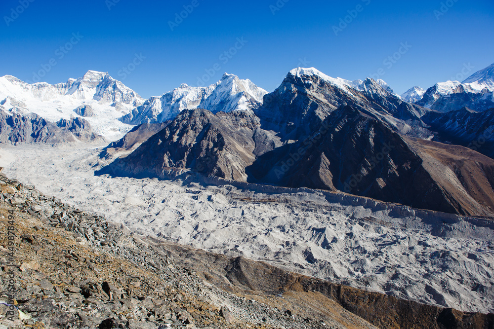 Ngozumba glacier in Himalayas. Gokyo region, Nepal, Himalayas