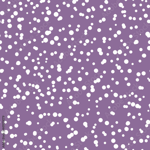 Abstract hand drown polka dots background. Violet dotted seamless pattern with white circles. Template design for invitation, poster, card, flyer, textile, fabric