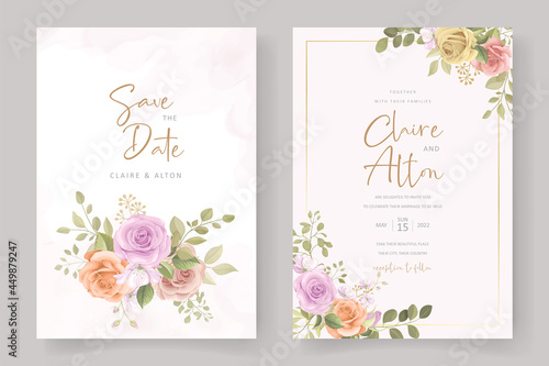 Soft floral and leaves wedding invitation card design © CLton