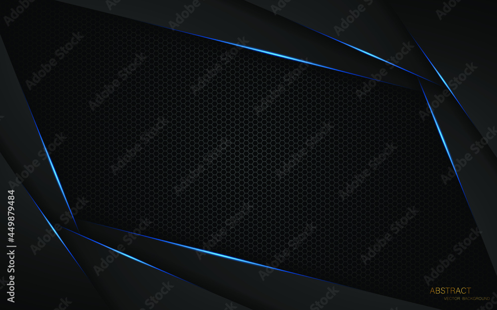 Dark steel mesh abstract background with blue glowing lines with space for design. Modern technology innovation concept background Dark steel mesh abstract background with blue glowing lines with space for design. Modern technology innovation concept background