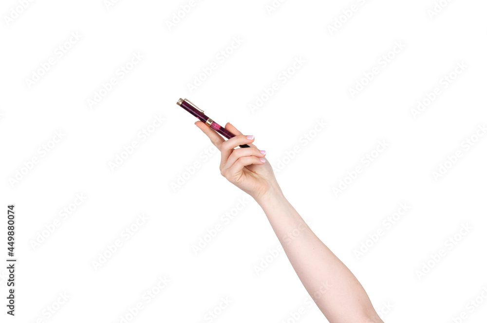 Hand holding a pen on white background isolated. Concept of hands and body parts. Desk and writing article. Hand holding a pen on white background isolated. Concept of hands and body parts. Desk and writing article.