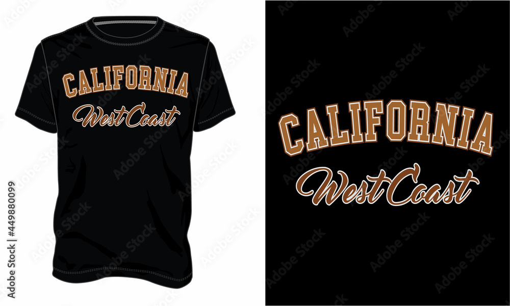California West coast. Typography text Chest print t shirt design Isolated on Black Template view. Apparel t shirt design vector art illustration. California West coast. Typography text Chest print t shirt design Isolated on Black Template view. Apparel t shirt design vector art illustration.