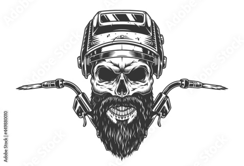 Bearded and mustached skull in welding mask