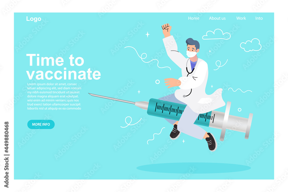 Doctors fight coronavirus with covid19 vaccine. The doctor rode a syringe to fight disease. Illustration about health care and safety.